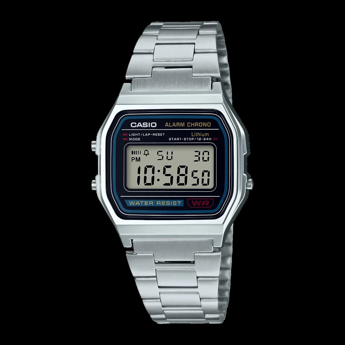 Casio A158WA A158WA-1 black dial front view