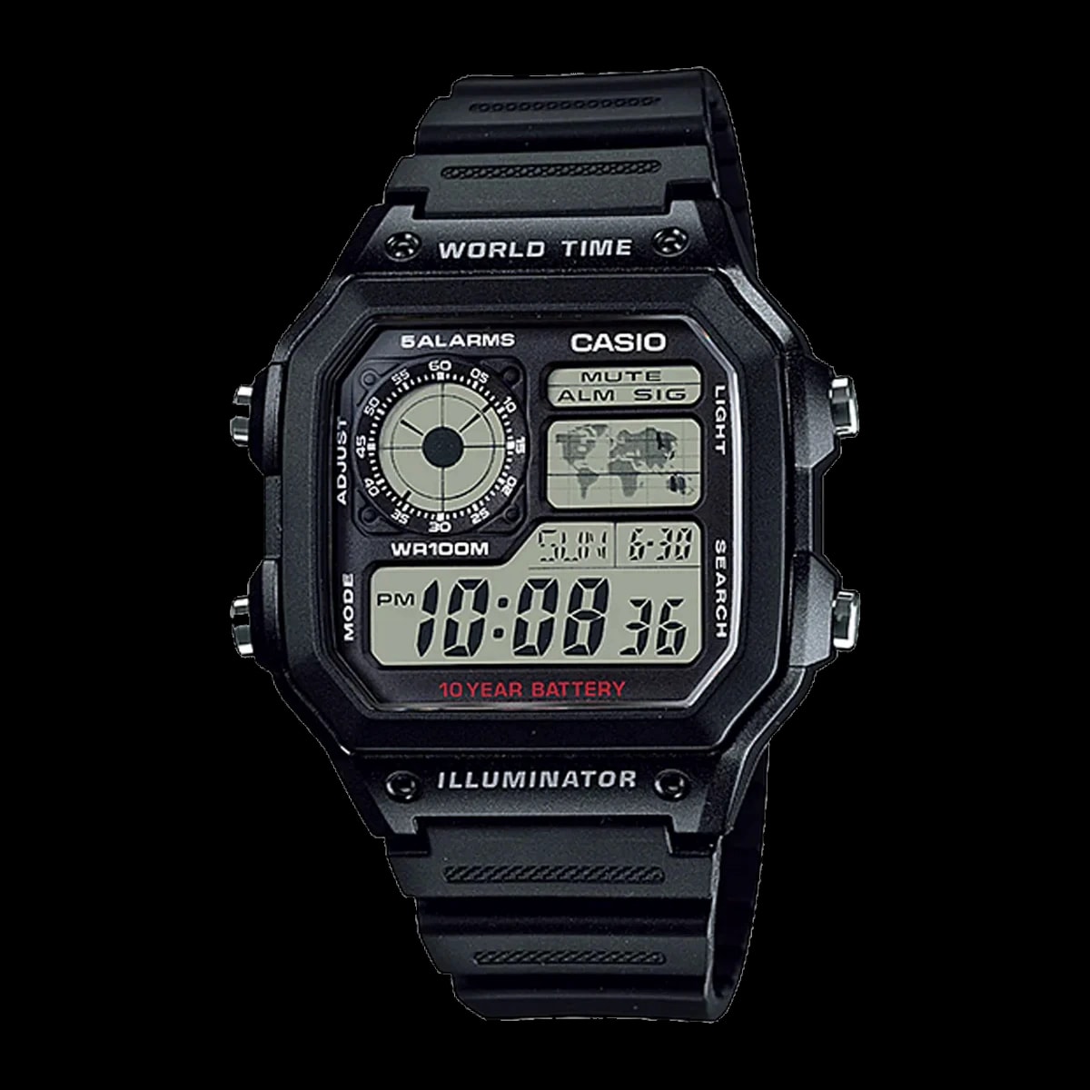 Casio AE-1200WH AE-1200WH-1AV black dial front view