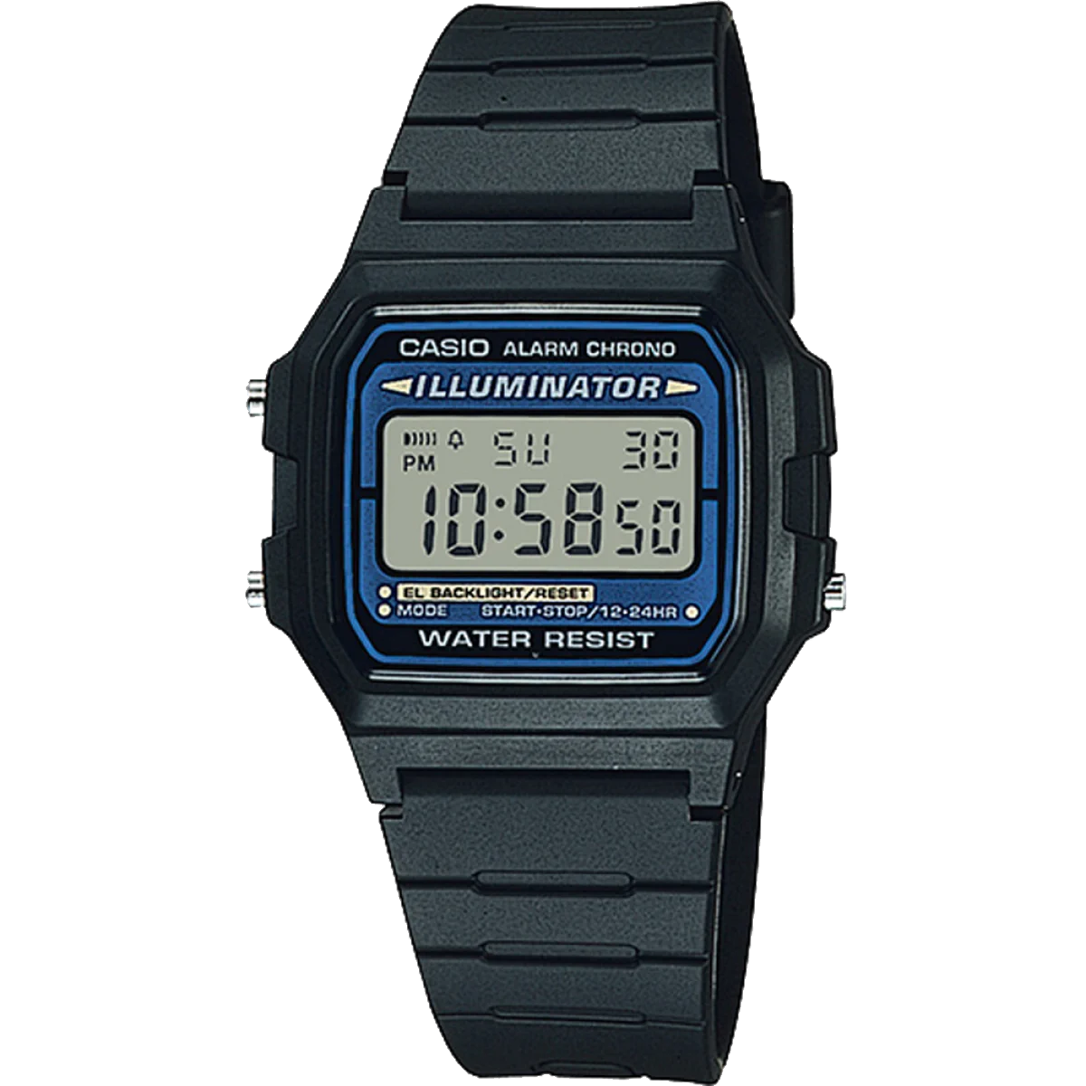 Casio F-105W F-105W-1A black dial front view