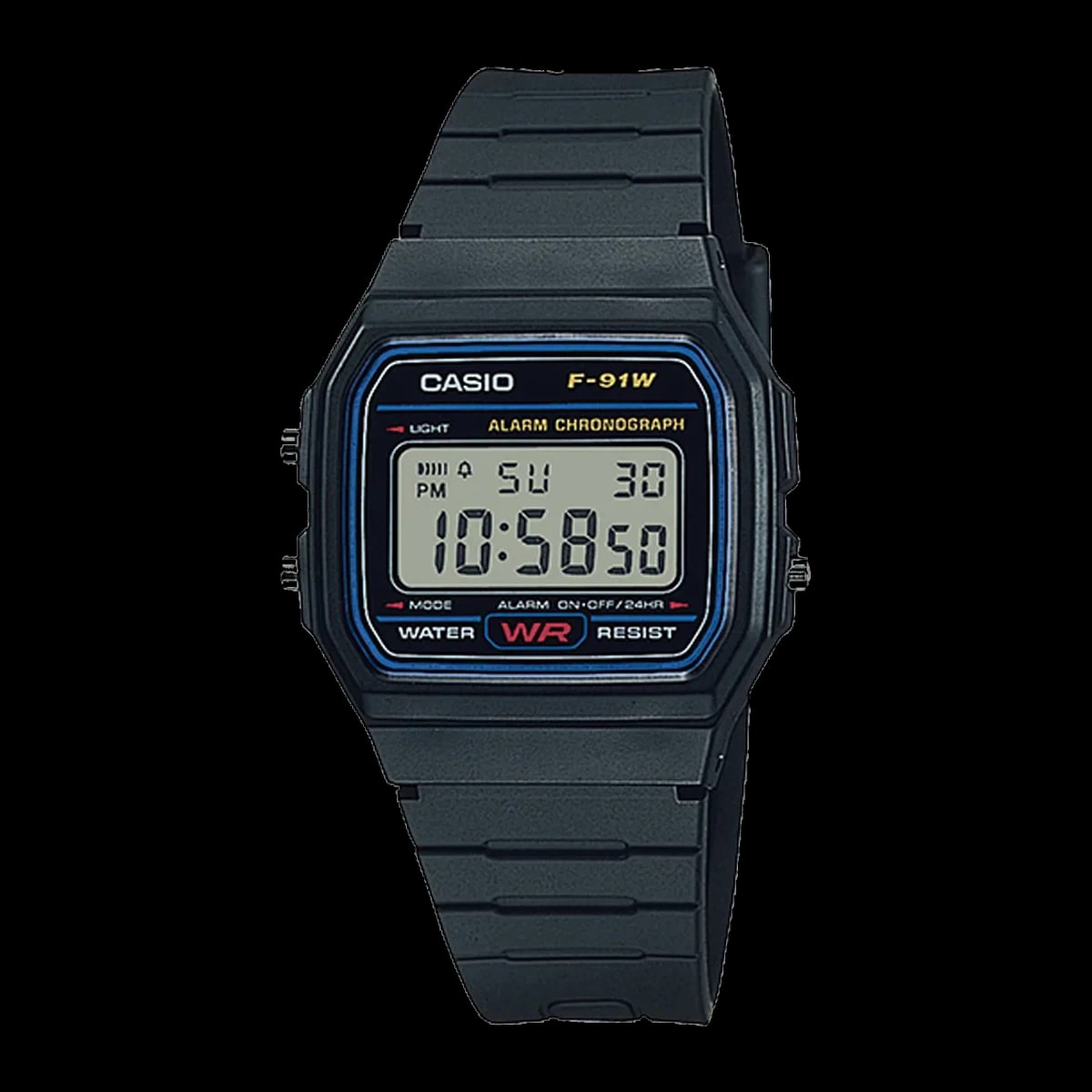 Casio F-91W F-91W-1 black dial front view