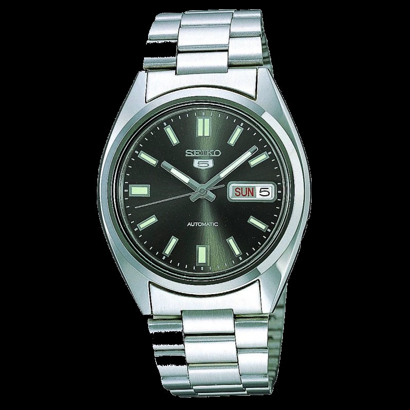 Seiko 5 SNXS79 SNXS79K1 charcoal sunburst dial front view