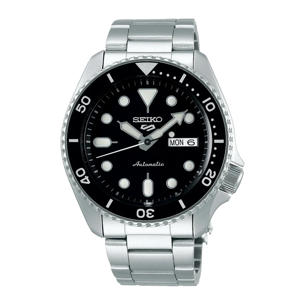 Seiko 5 Sports SRPD55 SRPD55K1 black dial front view