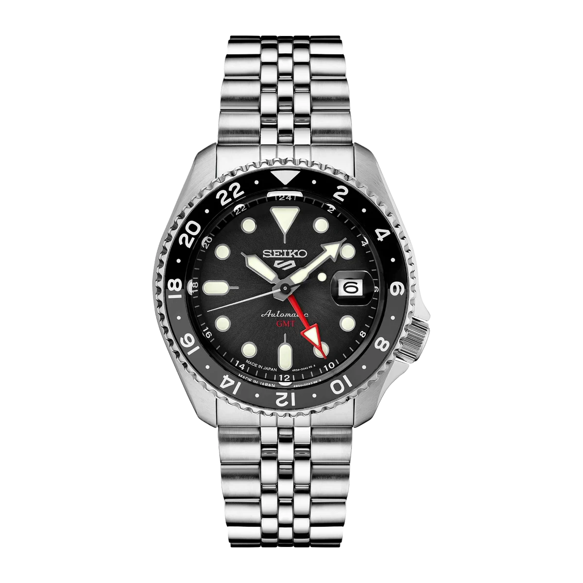 Seiko 5 Sports GMT SSK001 SSK001K1 black dial front view