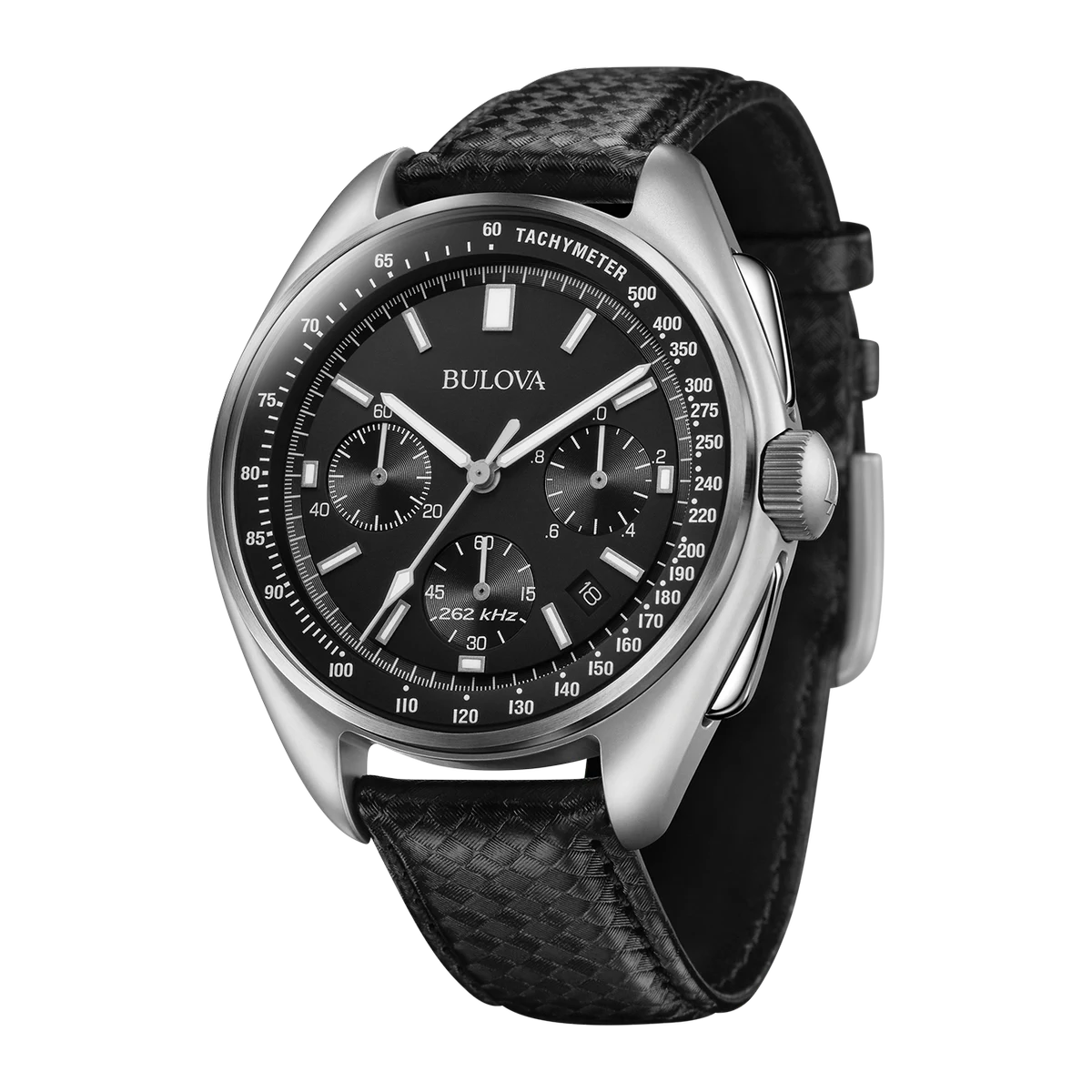 Bulova Lunar Pilot Chronograph 96B251 black dial three-quarter view