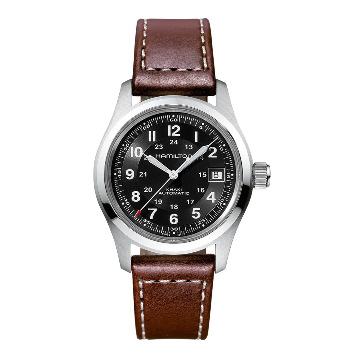Hamilton Khaki Field Automatic 38mm H70455533 black dial front view