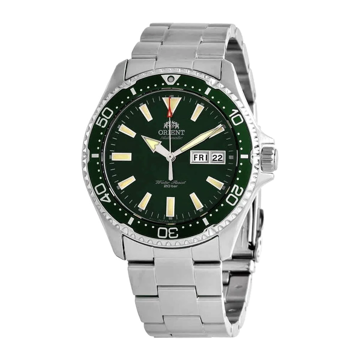Orient Mako III RA-AA0004E19B green dial three-quarter view